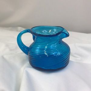 Vintage Art Glass Blue Swirl Creamer Pitcher